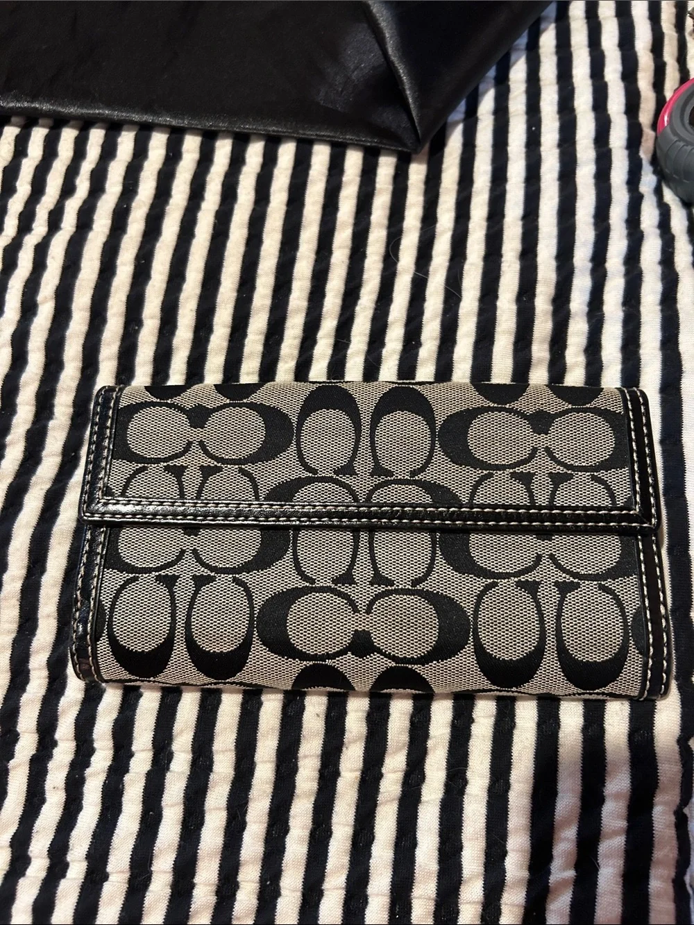 Coach Black and Khaki Signature Turnlock Wallet